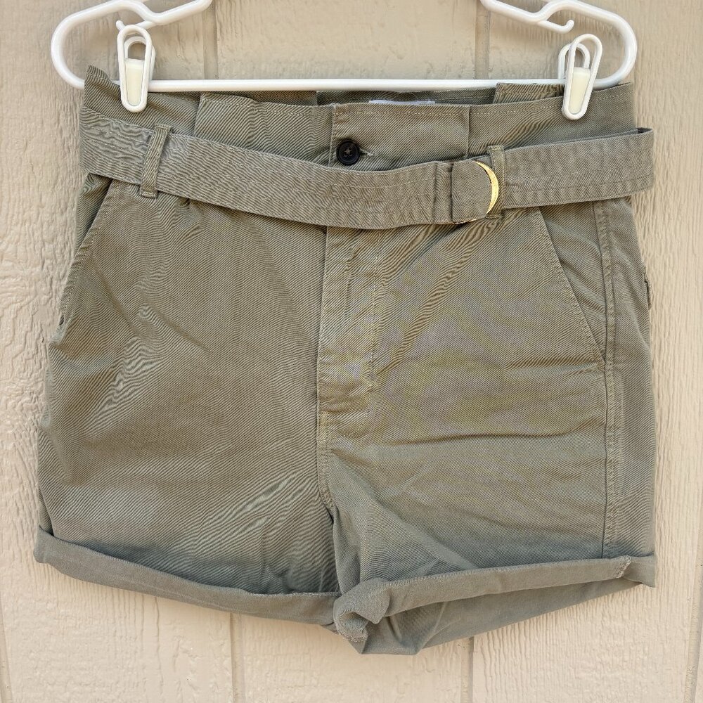 Frame Safari Belted Shorts Women's 27 Olive Green High Rise Utility Cuffed - Picture 2 of 10
